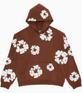 brown denim tear hoodie